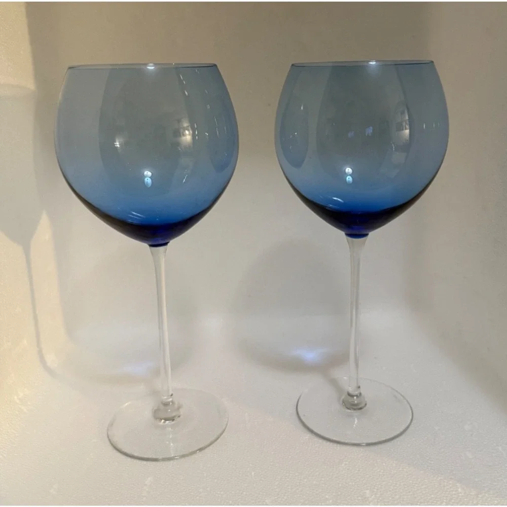 🍷 Lenox Blue Balloon Wine Glasses – Set of 2 – Hand Blown – 9